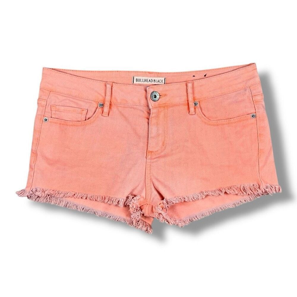 Buckle’s Bullhead Black Popcicle Orange Cutoff Shorts
